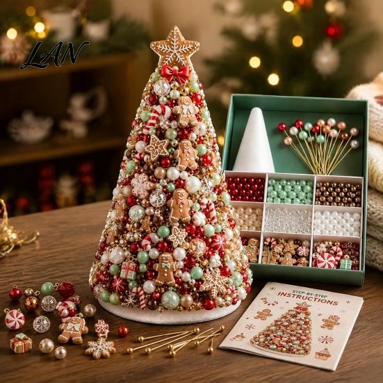 Handmade Gift for Craft Lovers DIY Beaded Tree Kit Adults, Christmas Bead Kit, Holiday Activity Relaxation 3D Ornament Tabletop Mantel Decoration