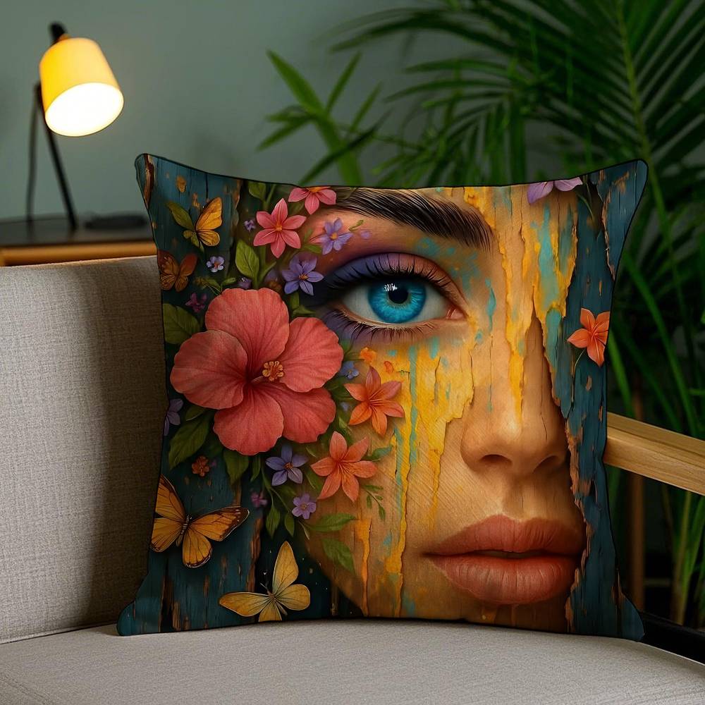 Square Bright Color Flower Girl Pillow Case Anti-dustmite Pillowcase Invisible Zipper Silky Short Plush Sofa Cushion Cover