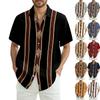 Men's Fashionable Casual Loose Striped Printed Beach Short-sleeved Shirt