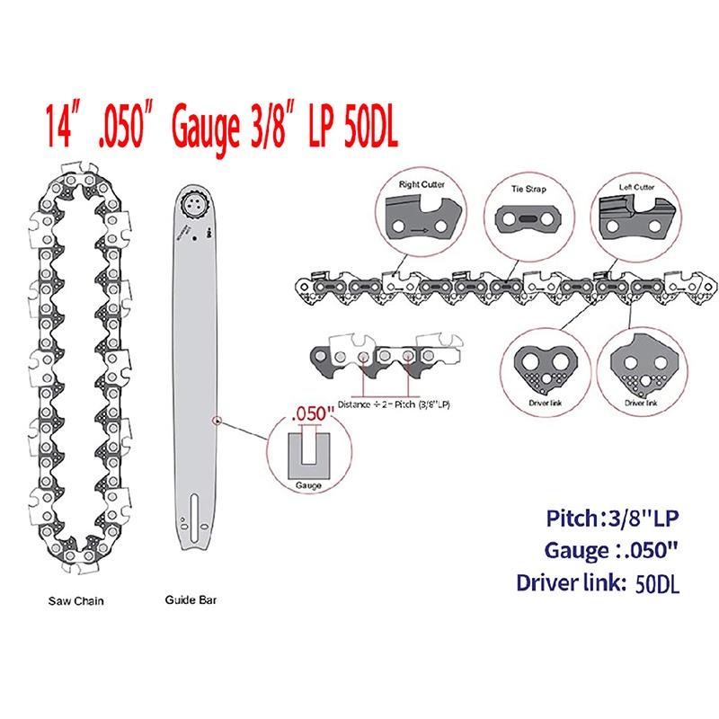 1/2/3/4/6 шт. 14-дюймовые пильные полотна, цепи цепной пилы 3/8" LP 050", калибр 50, приводное звено, электропильное полотно, сменный инструмент, аксессуары для пилы, резка дерева