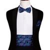 Barry.Wang Mens Cummerbund Belt and Bowtie Set Silk Pre Bow Tie Hanky Cufflink Set