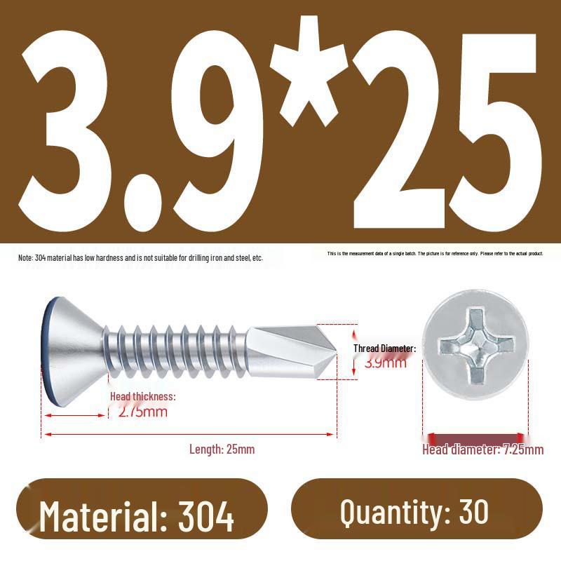 Винты с плоской головкой, из нержавеющей стали, с синим цинковым покрытием, самосверлящие и самонарезающие M3.9-M5.5