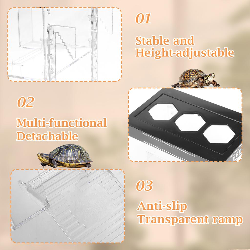Adjustable Turtle Basking Platform Transparent PC Hanging Turtle Basking Land with Ramp Reptile Resting Platform for Aquarium