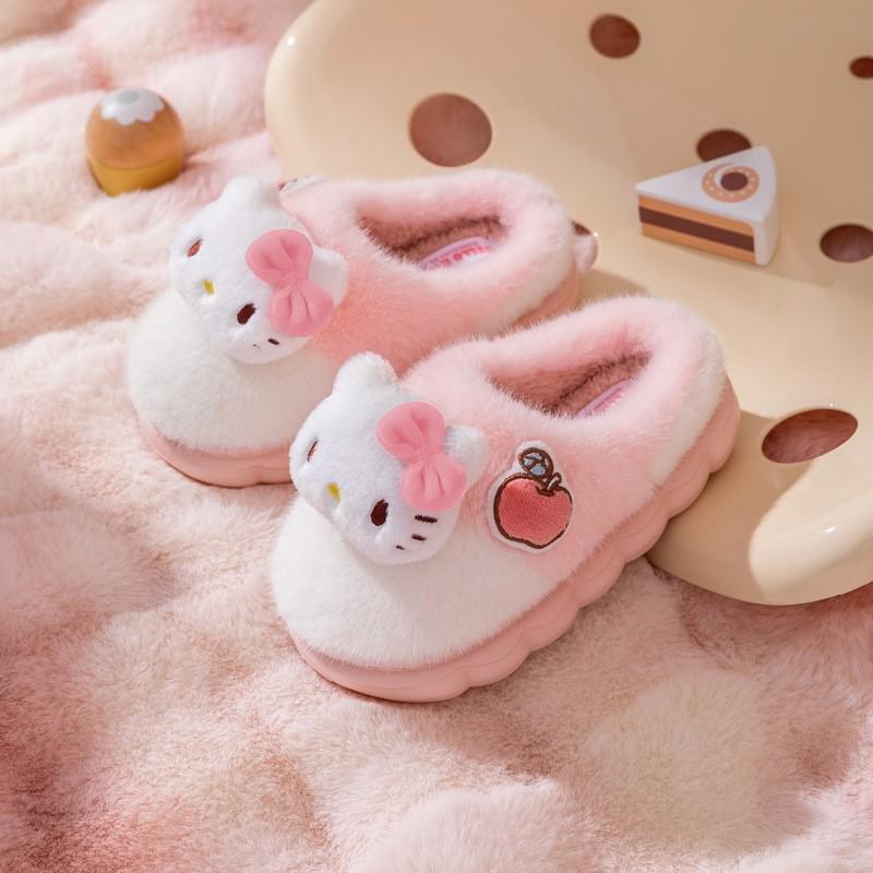 Хлопковые тапочки Sanrio для детей и родителей: Мультяшный дизайн Hello Kitty и Куроми для женщин (Осень зима)