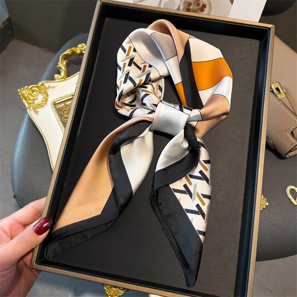 New 70cm Small Square Scarf Soft Satin Headscarf Geometric Print Neck Protection Fashionable Versatile Neck Warmer Scarf