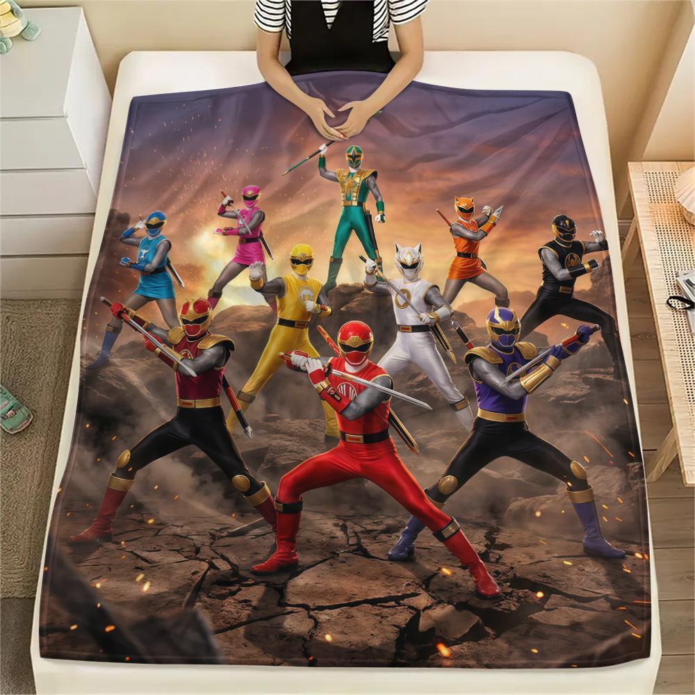 Фланелевое одеяло с принтом Super Sentai, Удобное теплое для дивана, кровати, кресла, Универсальное для пикника -HE74