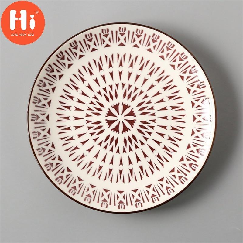 Japanese Style 8 Inch Ceramic Under Glazed Vegetable Dinner Plate Simple Dessert Plate Household Small Steak Dish Food Container