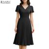 ZANZEA Women Casual V-Neck Summer Short Sleeve Dress