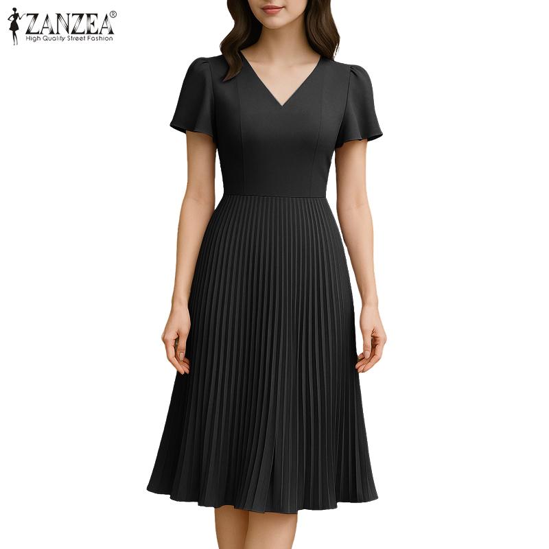 ZANZEA Women Casual V-Neck Summer Short Sleeve Dress