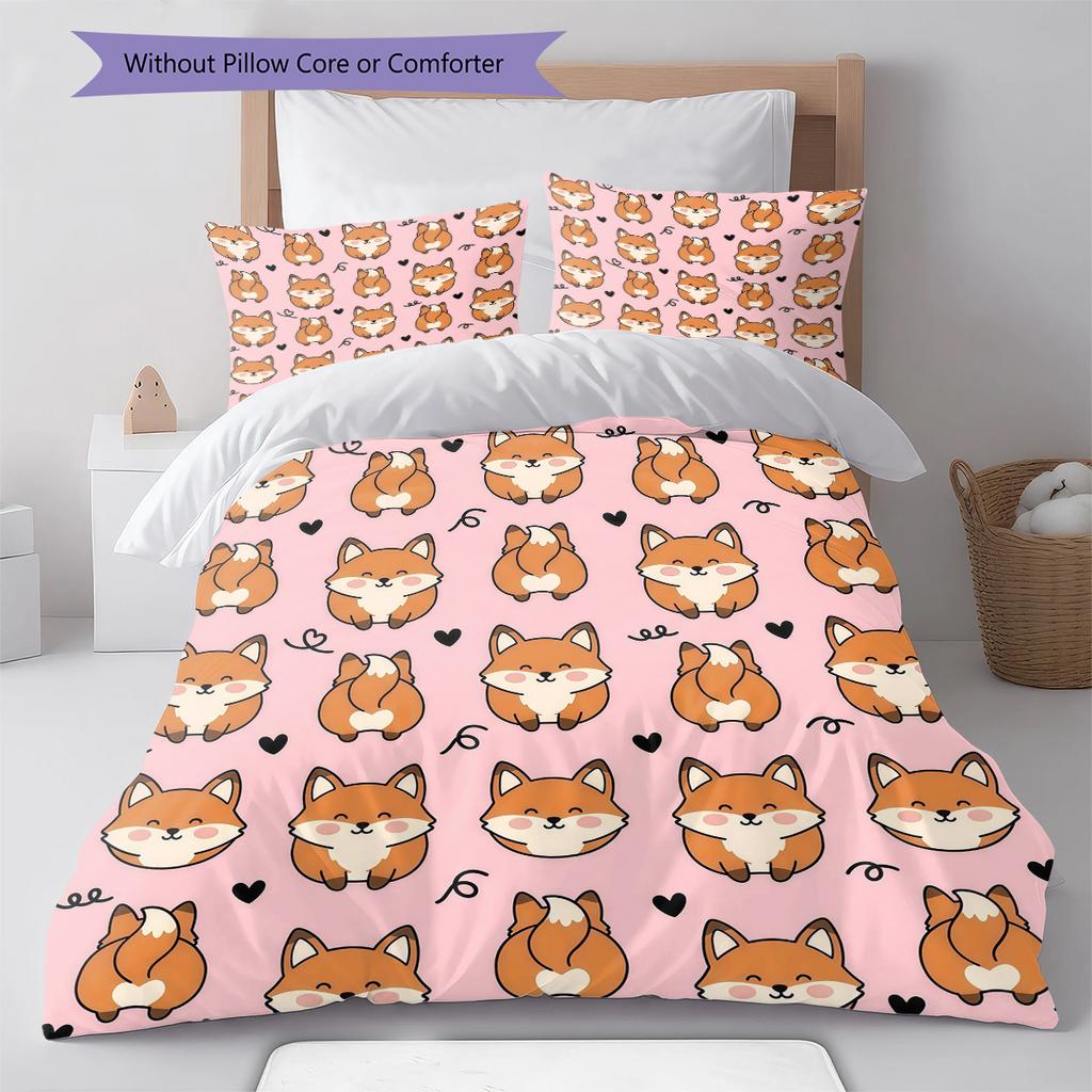 Pink Cartoon Art Pattern Bedding,Quilt Set Quilt Cover Pillowcase Home Birthday Gift (1 * duvet cover + 2 * pillowcase, without core)