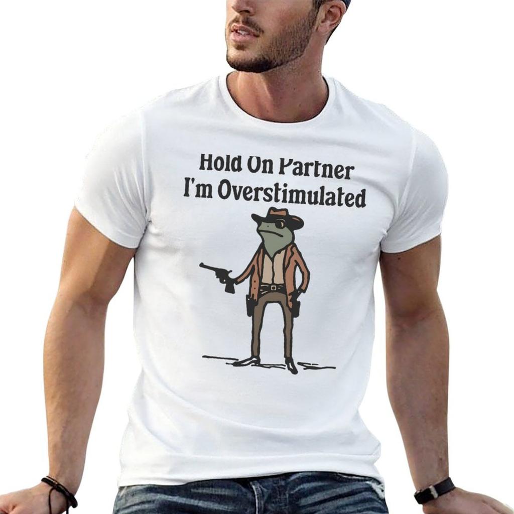 Hold On Partner Im Overstimulated Cowboy Frog Vintage TShirt Unisex t shirt cotton funny t shirts cotton TShirt