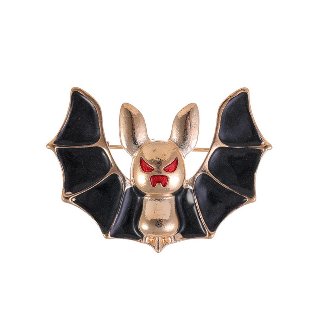 Rinhoo Gothic Black Enamel Bat Brooches For Women Men Vintage Red Eyes Rhinestone Bat Lapel Pins Animal Badge Halloween Jewelry