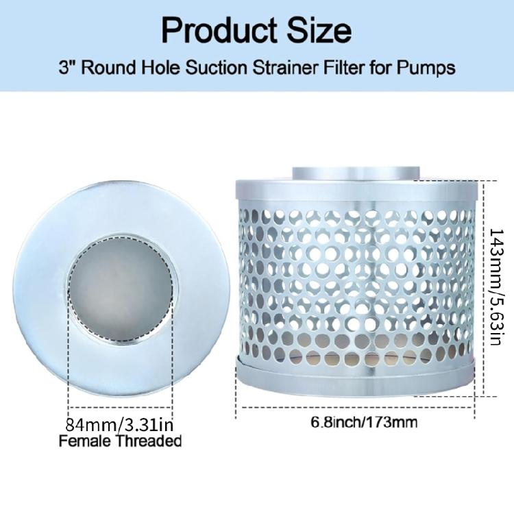 Pump Suction Filter Basket With NPT Female Thread Carbon Plated Steel Mesh Block Debris Effectively for Solids Reduction