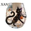Festive Beverage Cups Halloween Glass Tumbler, Embossed Pumpkin Ghost Cat Bat Drinking Glass, Kitchen Counter Decor Spooky Stemless Cups, Seasonal
