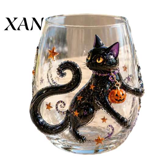 Festive Beverage Cups Halloween Glass Tumbler, Embossed Pumpkin Ghost Cat Bat Drinking Glass, Kitchen Counter Decor Spooky Stemless Cups, Seasonal