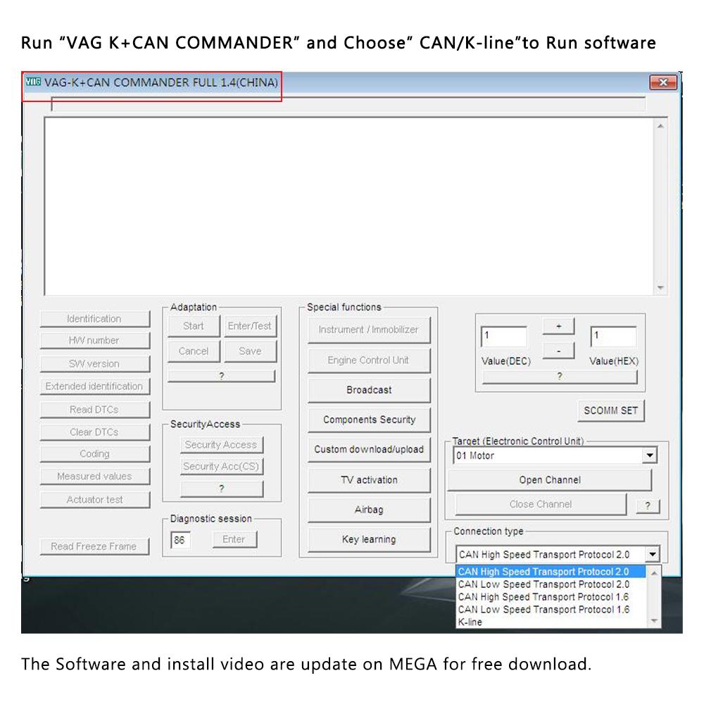 VAG K CAN Commander 1.4 K+CAN FTDI FT232RL OBD 2 OBD2 VAG COM Автомобильный диагностический инструмент Интерфейс VAGCOM K-line Кабель для VW