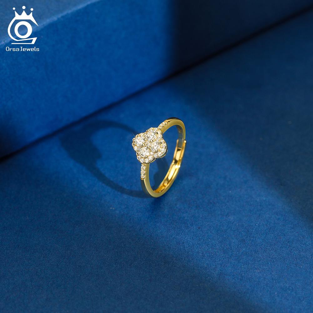 ORSA JEWELS Искрящееся Открытое Кольцо-Клевер из Серебра 925 Пробы С Кубическим Цирконием Премиум-Качества 8A Украшение для Женщин Роскошный Подарок LZR43