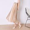 Solid Color High Waist Satin Pleated Midi Skirt - Women's New Spring/Summer/Autumn 2023 Collection