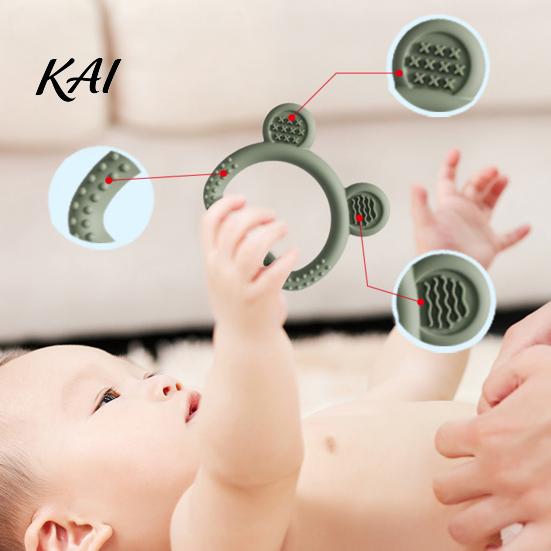Textured Silicone Soothing Toy Bear Teether for Babies, Sore Gums Baby Easy to Clean Teething Toy, Ring 6-12 Months Infants