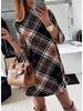 Платье-пуловер с длинным рукавом, клетчатое, со средней посадкой, Осень/Зима 2021