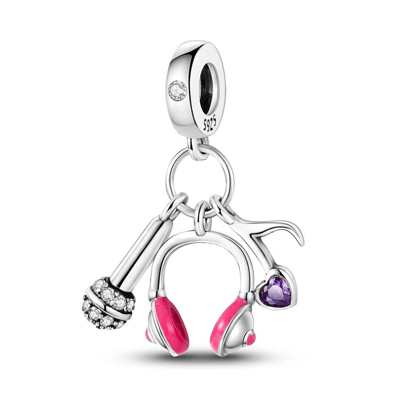 Charms Pink Beads Smart Watch Bike Car Travel Dangle Original Copper Bead Fit Bangle Bracelet Diy Jewelry Woman Fine Gift