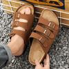 Летние парные уличные качественные шлепанцы Мужские Женские Модные сандалии Толстоподошвенная пляжная обувь Нескользящие Легкие кожаные сандалии