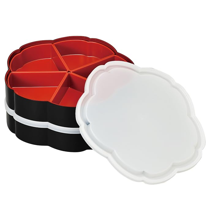 Mitani Yamanaka Lacquerware Jubako Cherry Hors Container Tupperware and Small M15404 (Flower Path) 7.5cm Blossom-Shaped Two-Tiered D'oeuvre (Includes