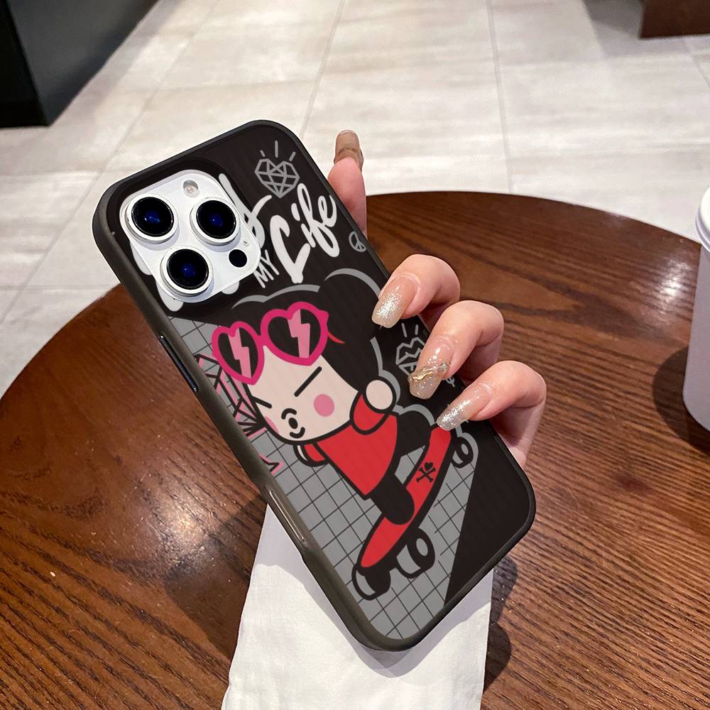Animation Pucca Cate Phone Case For IPhone 17 16 15 14 13 12 11 Pro Max Plus Corrugated Bumper Back Cover Shell