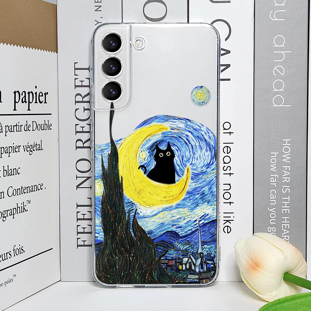 Ретро Масляная Живопись Ван Гог Кот Чехол для Телефона для Samsung Galaxy S25 S24 S23 S22 S21 Ultra Plus FE 5G Прозрачный Мягкий Чехол Fundas