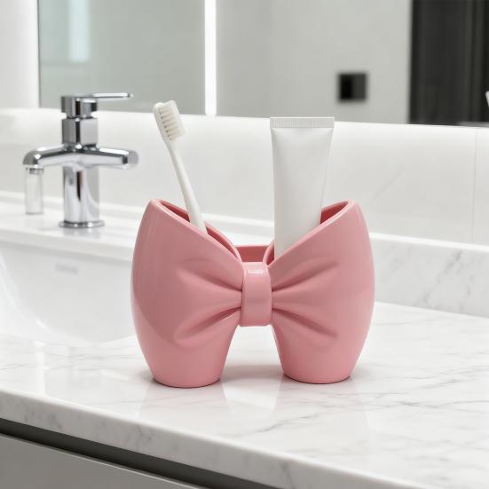 Bow Toothbrush Holder 3D Printed Pink White Bowknot Toothbrush Toothpaste Organizer Bathroom Decoration Multi-functional