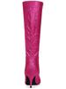 Allegra K Women's Knee-High Boots with Sparkle Glitter Stiletto Heels, Hot Pink, Size 24.0 cm