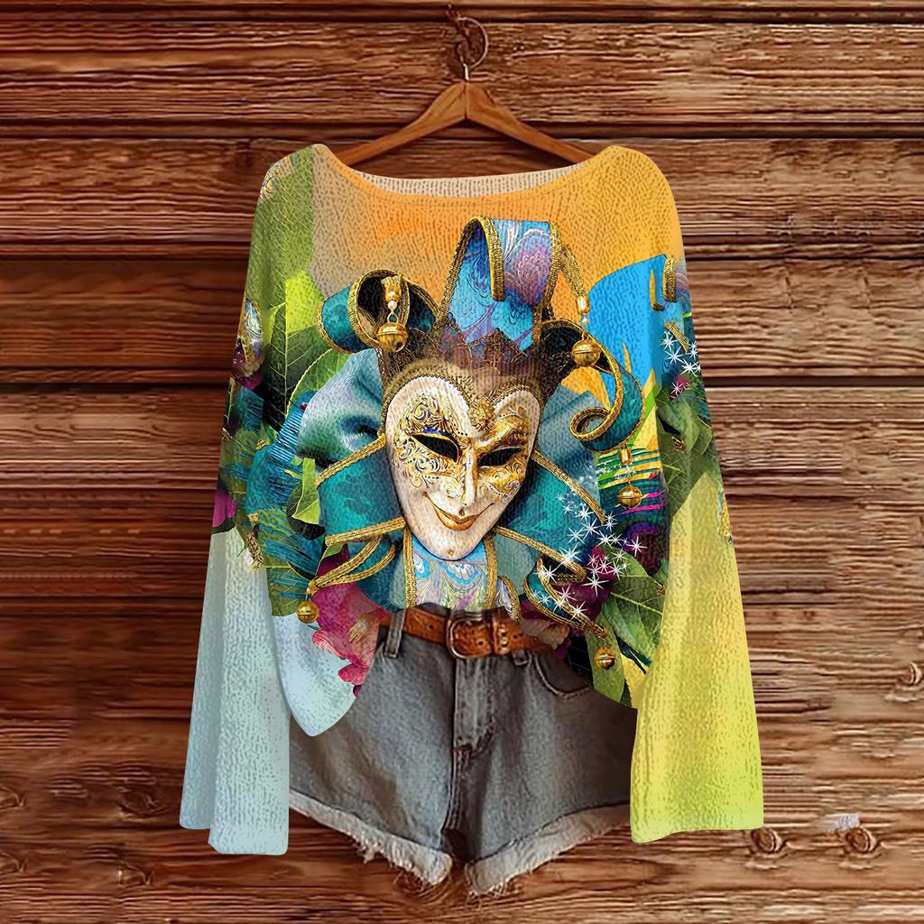 Женский модный пуловер с круглым вырезом, длинным рукавом и принтом, повседневный