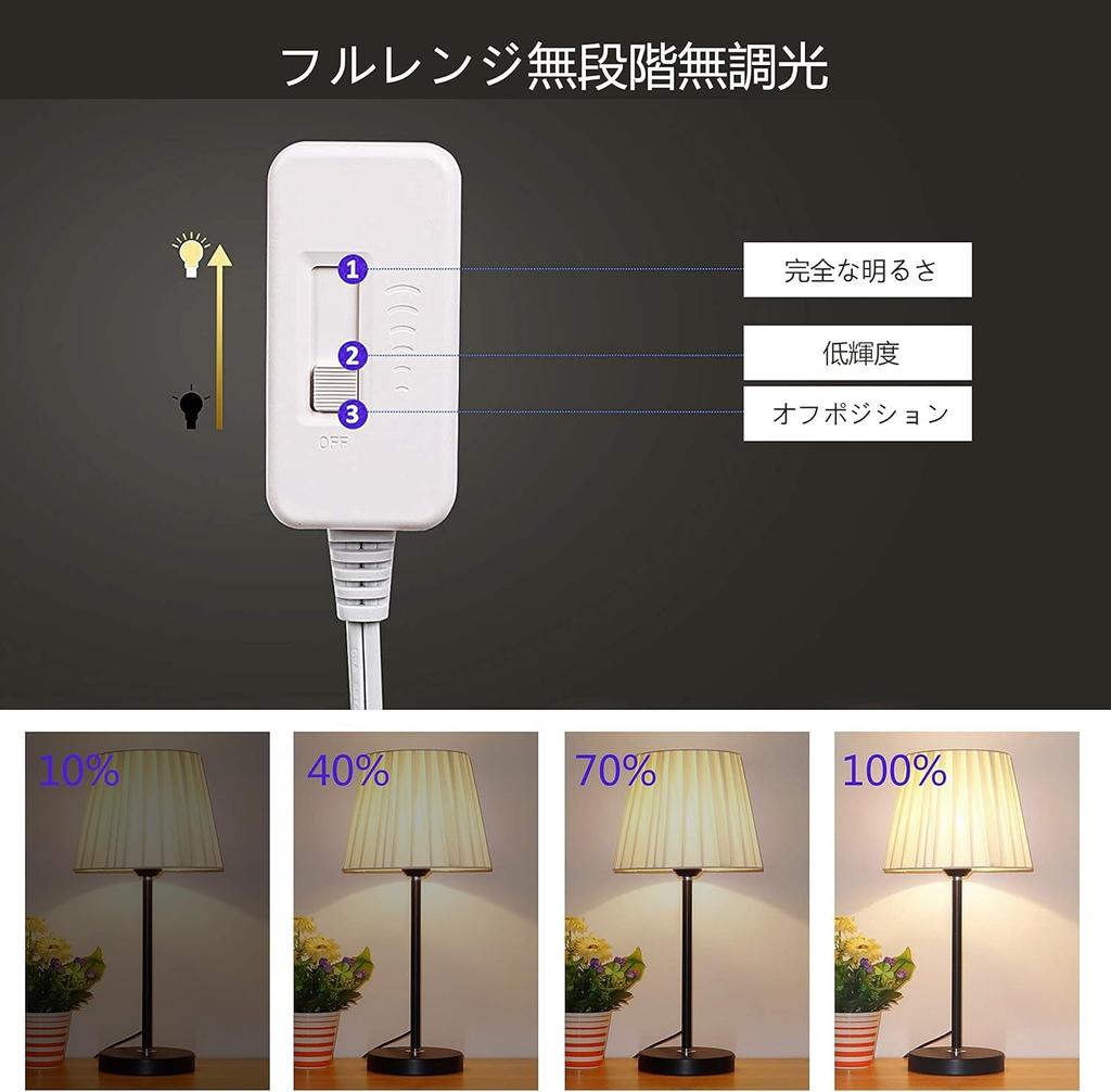 Aiwode Table Lamp Dimmer Dimmable Incandescent and Halogen Full Range Slide Cord Length PSE Certified Pack of Switch, LED/CFL Light, Bulbs, Control,