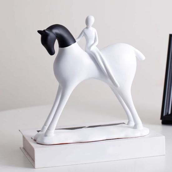 Abstract Man Black White Horse Figurine Modern Minimalist Artistic Horse Statue Resin Sculpture Home