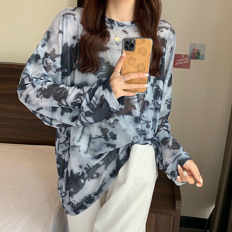 Summer Mesh Sunscreen Shirt Spicy Girl Top Design Feel Loose Tie-dyed Long-sleeved T-shirt Women's Fashion