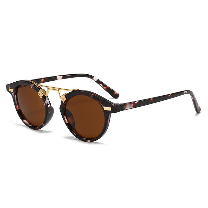 Vintage Retro Round Frame Sunglasses for Lady Leopard Print Color Stylishable Glasses Daily Style Sunglasses UV400 lunettes de soleil