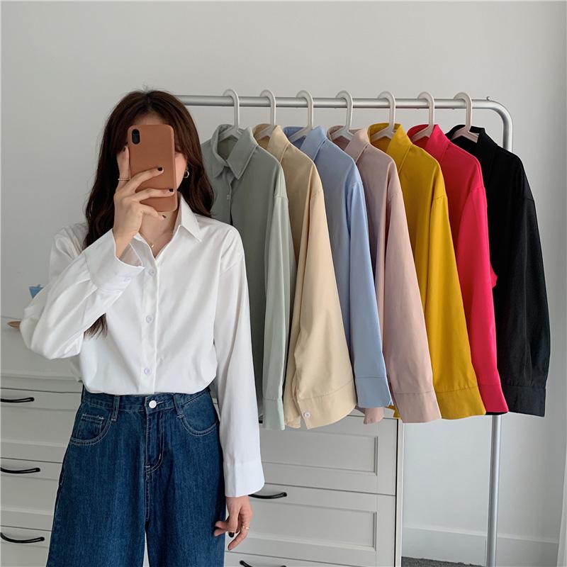 Women Single Blouses Minimalist Breasted Shirts Spring Autumn Oversized Tops Solid One Size