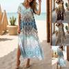 Женское длинное платье с V-образным вырезом и принтом, женское праздничное пляжное вечернее платье-качели