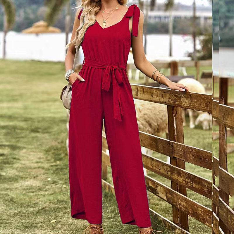 Женский Весенне-Летний Модный Комбинезон Подтяжки Однотонный Свободный Комбинезон Женские Брюки Клеш
