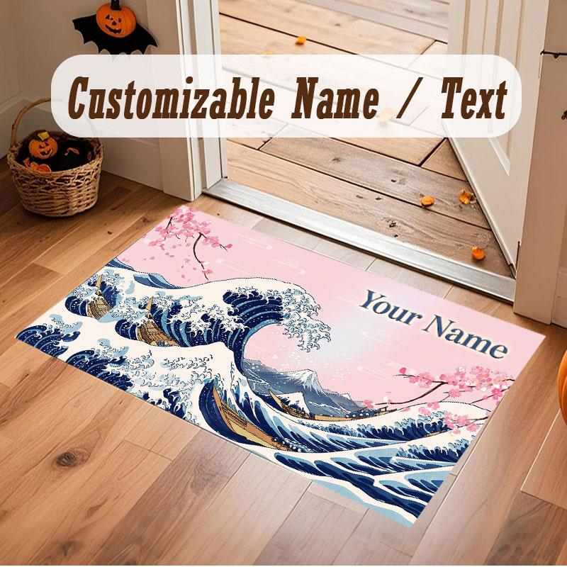 Octopus Sea Life Theme Crystal Velvet Floor Rug Personalized Custom Name Text Warm Carpet Home Decoration