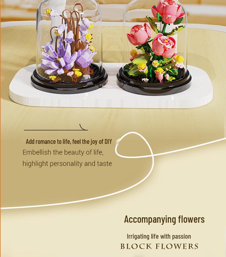 Сохраненный цветок с крышкой, строительные блоки из микрочастиц - украшение для стола, подарок на День защиты детей