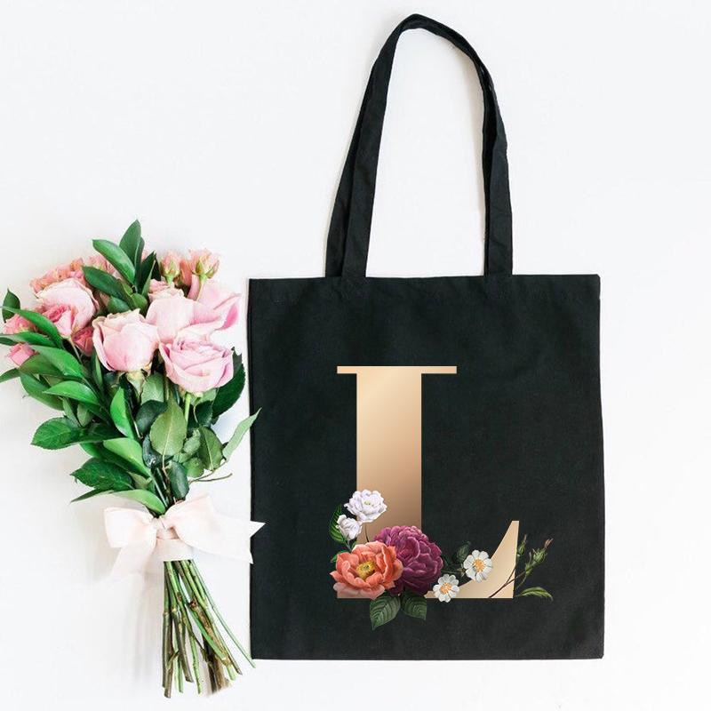 Холщовая сумка-тоут с цветочным письмом и шрифтом ABCDEFG, повседневная сумка-шопер с эко-цветами большой вместимости, сумки на плечо в стиле Харадзюку