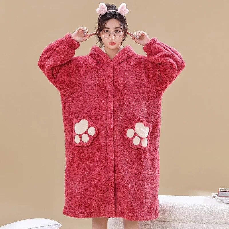Утепленный халат с динозавром, домашняя одежда, женское кимоно, халат, ночная рубашка, теплая фланелевая мужская осенне-зимняя одежда для сна