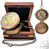 Nautical Compass World MAP Engraved Solid Brass Navigational Vintage Marine Compass with Wooden Box