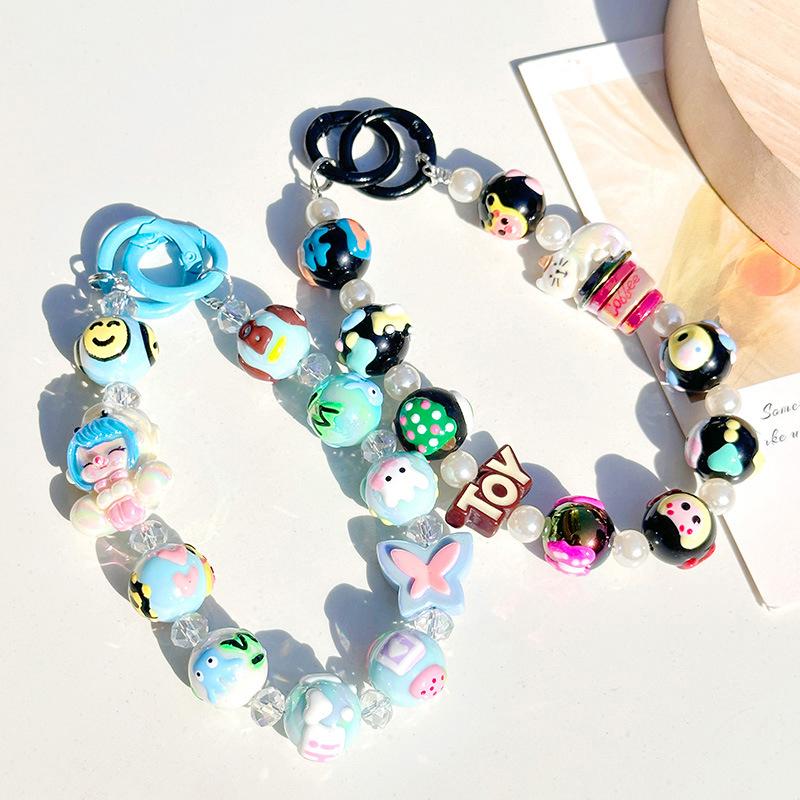 Ремешок-цепочка для мобильного телефона против потери, нарисованный вручную, с бисерным кулоном, брелок, подвеска для сумки, украшение