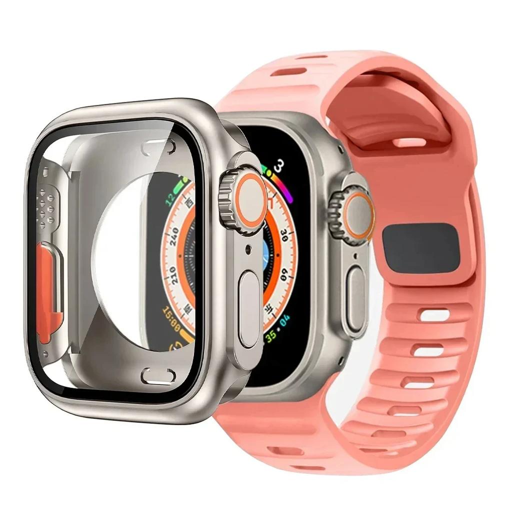 Чехол+Ремешок Для Apple Watch Ремешок 45мм 44мм 41 42 46мм Умный Силиконовый Браслет Iwatch Серия 5 6 Se 7 8 9 10 Заменить на Ультра Чехол