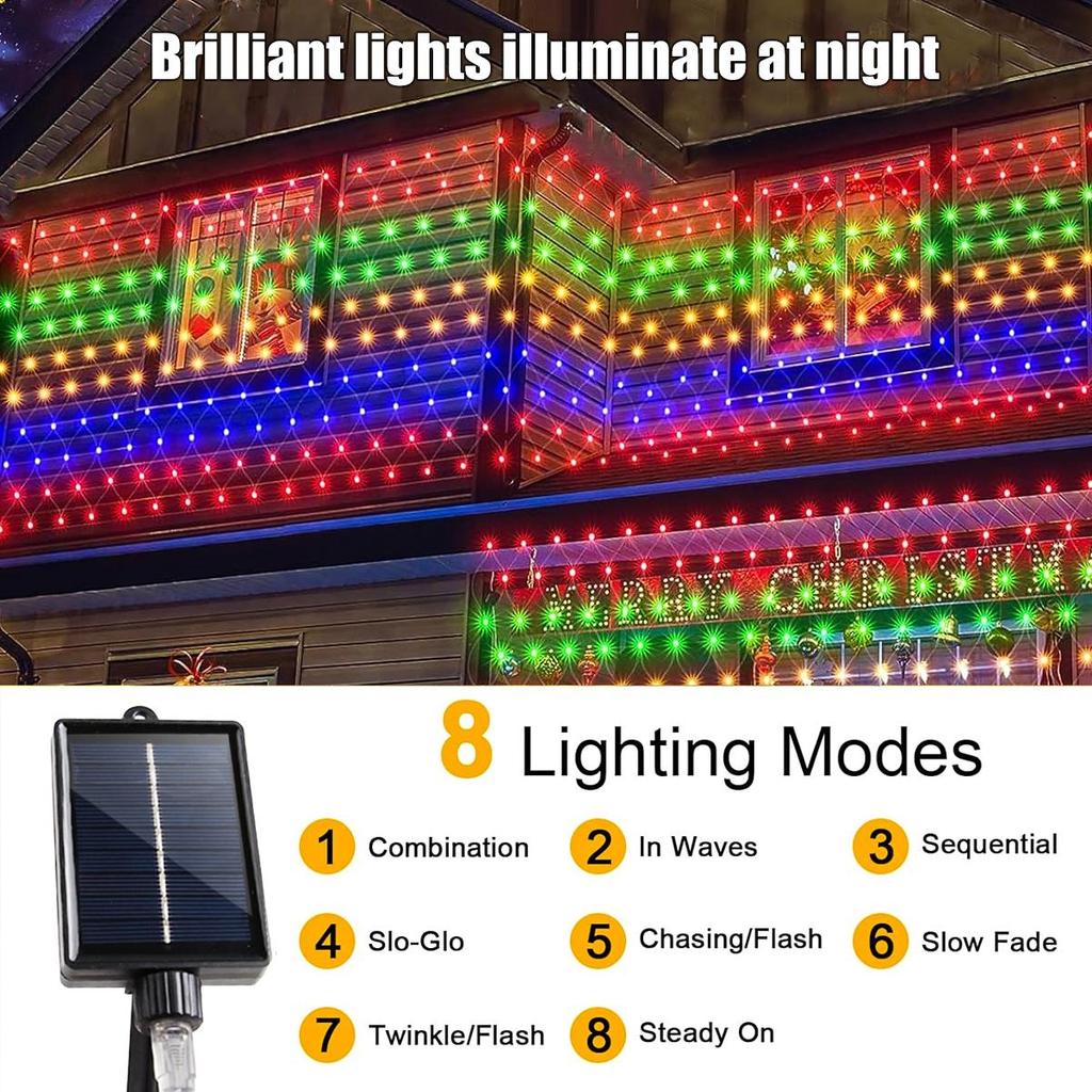 1.5m*1.5m 3m*2m Solar Waterproof String Lights Christmas Patio Garden Mesh Lights With Remote Control 8 Modes Outdoor Indoor Curtain Lights
