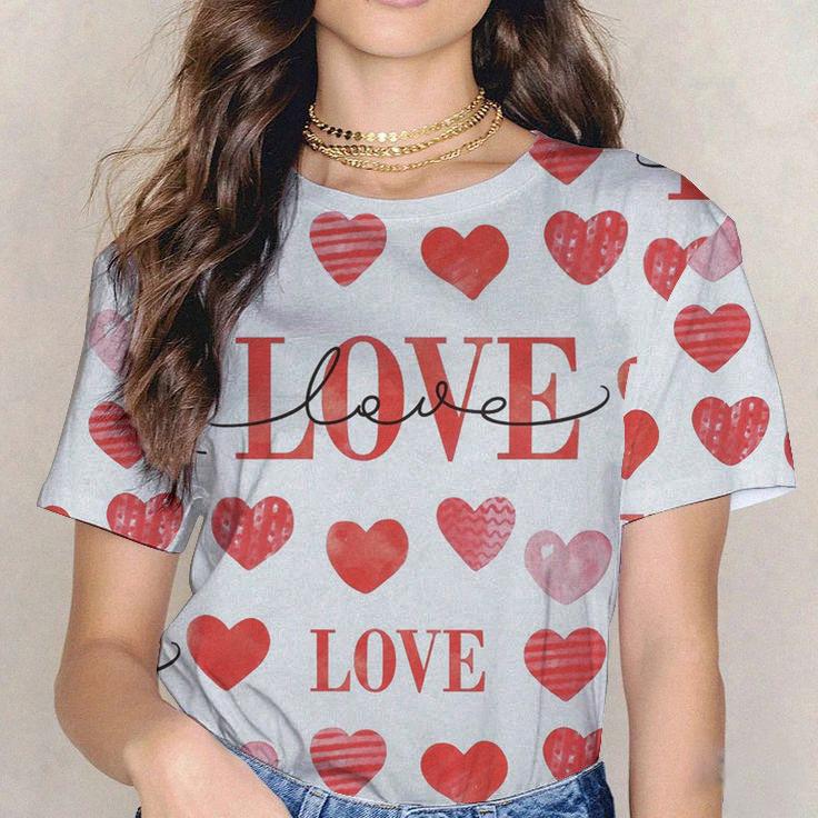 Плюс размер 6xl летняя женская футболка с круглым вырезом и цифровым принтом в виде букв Love с коротким рукавом женская футболка