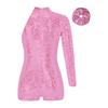 Girls Jazz Dance Leotard One Shoulder Long Sleeve Shiny Sequins Invisible Zipper Back Metallic Hair Band