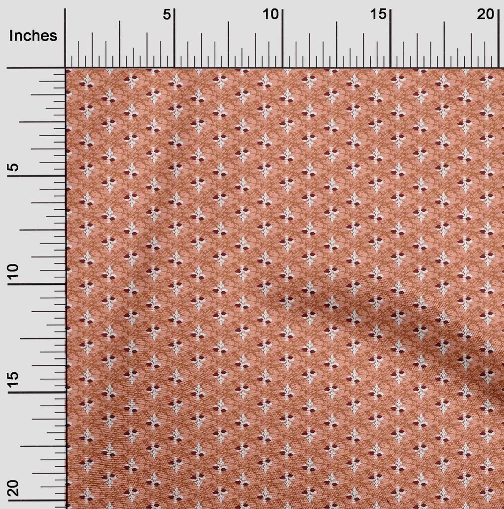 oneOone Cotton Flex Dark Peach Orange Fabric Leaves & Floral Block Sewing Craft Projects Fabric Prints By Yard 40 Inch